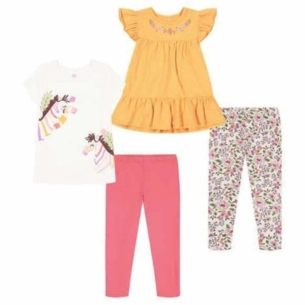Kids Headquarters Kids' 4-Piece Unicorn‎ and Floral Pattern Set Size 3T
